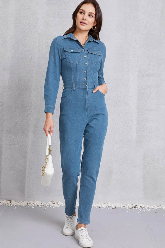 Snap Down Denim Jumpsuit with Pockets Medium Trendsi 4831ed8f-2207-4661-8e24-06b5d5a75638-Max