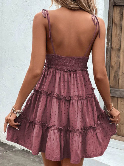 Shiny Frill Spaghetti Strap Tiered Dress Trendsi 4836a6c9-81c4-4580-a3d0-a4228019d73c-Max