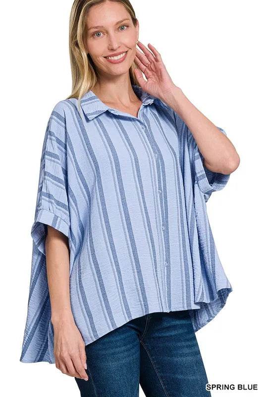 Zenana Woven Yarn-Dye Stripe Oversized Button Down Shirt Trendsi 483b26bc4b0b4555ba467c69a6a2ebdb-Max-Origin