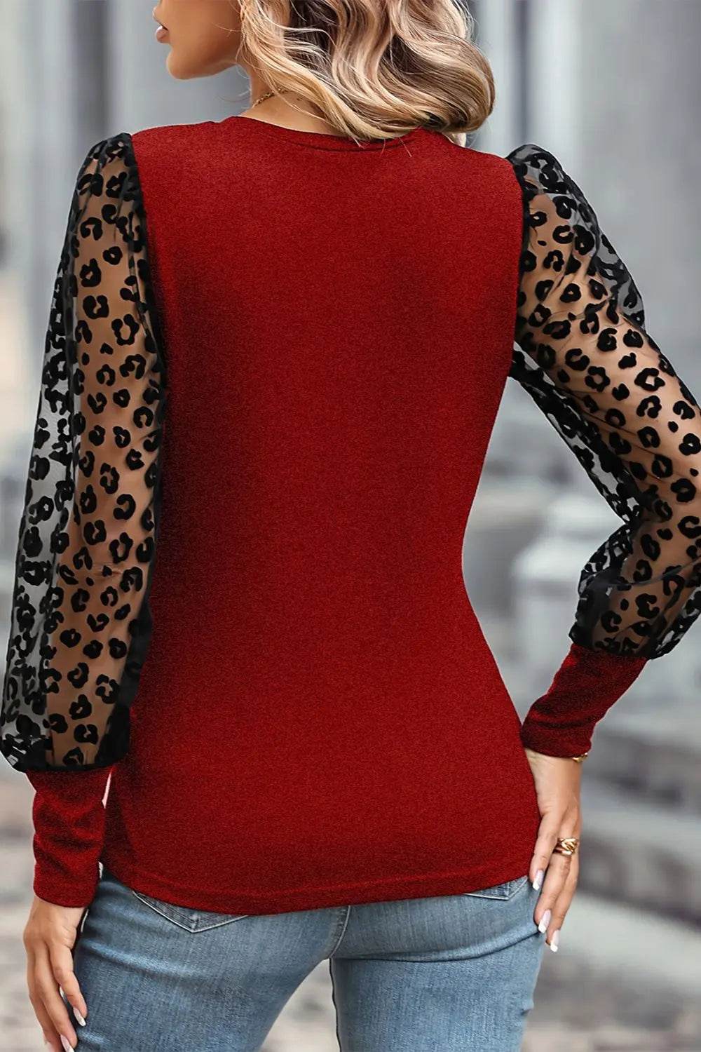 Round Neck Lantern Sleeve Blouse Trendsi 4845b66e3c5d4a3d86ab7cec9571b586-Max