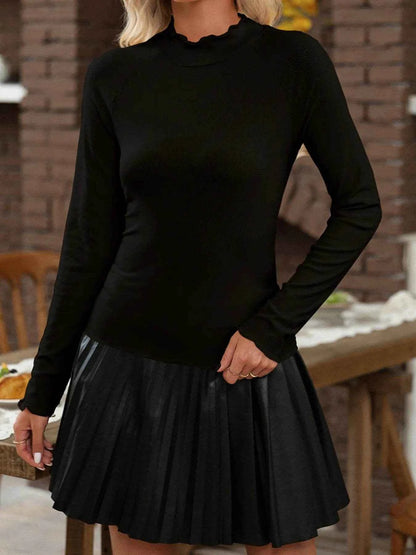 Ribbed Knit Lettuce Trim Mock Neck Long Sleeve Top Black Trendsi 4858da6dd3f94ccc97de013ad55e206b-Max-Origin