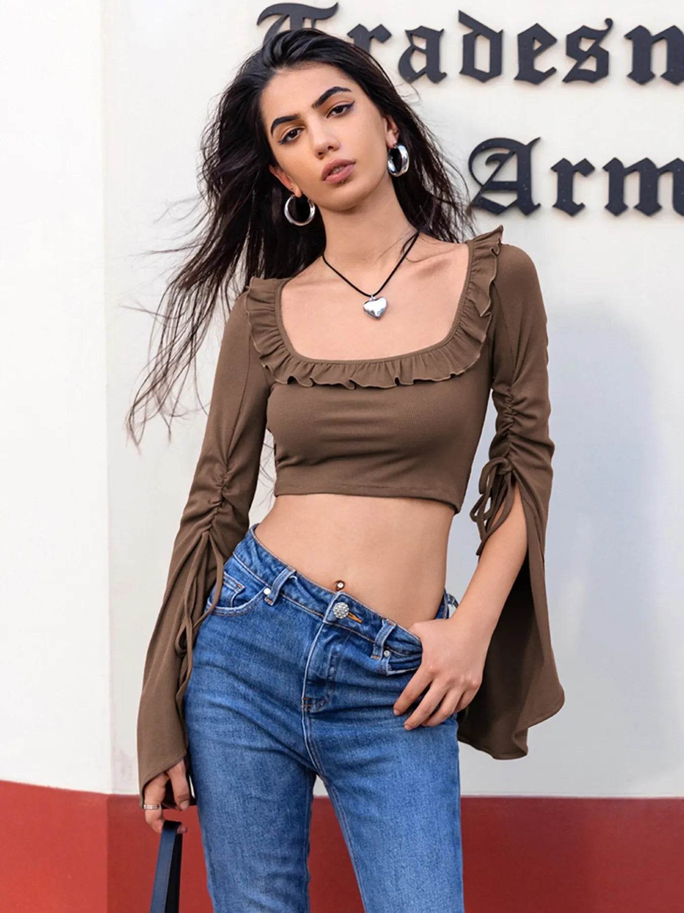 Ruffled Square Neck Long Sleeve Top Trendsi 48741fe5-454c-43d2-8b9f-8e9c7c2d8992-Max-Origin