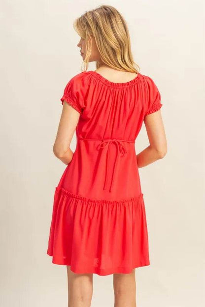 HYFVE Ruched Frill Tiered Short Sleeve Mini Dress Trendsi 489ba575-0460-4bef-973a-ae76b1b11ce1-Max-Origin