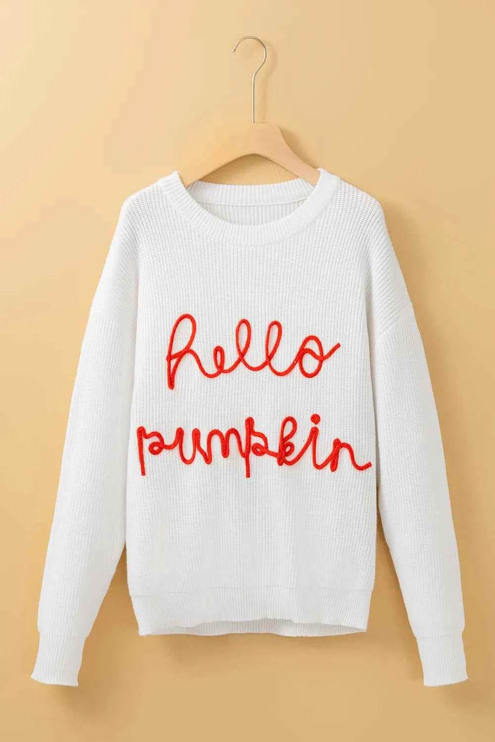 HELLO PUMPKIN Round Neck Long Sleeve Sweater Trendsi 48ff21b7-bbd4-4737-8b80-3b3eed8ce45f-Max