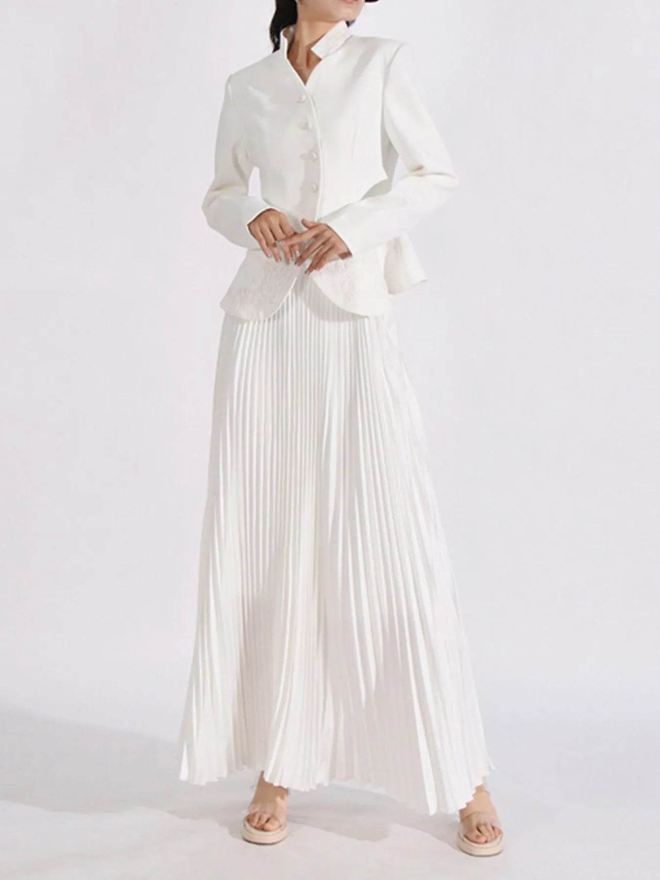 Button Up Long Sleeve Top and Pleated Skirt Set White Trendsi 4918aa58-39cd-4529-b393-0594b5ba5531-Max-Origin