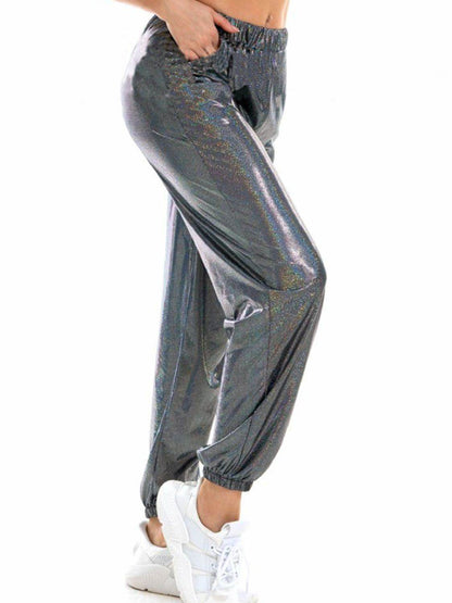 Glitter Elastic Waist Pants with Pockets Trendsi 4959237389ad4e56bc5f594c6889f8cc-Max