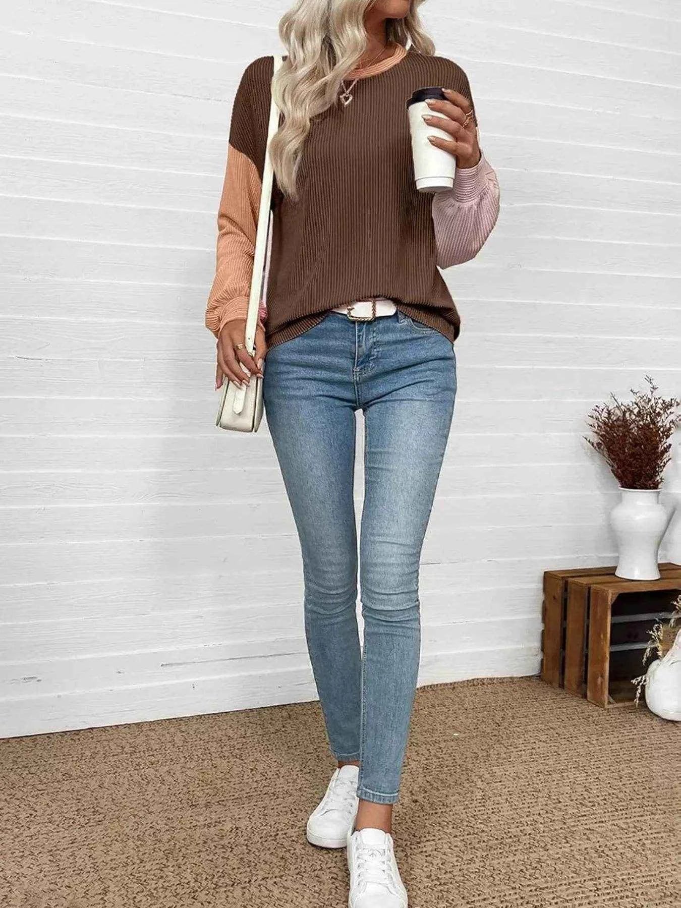 Color Block Ribbed Long Sleeve T-Shirt Trendsi 496856f2-9a38-4117-bb42-5413afc2ab8b-Max-Origin