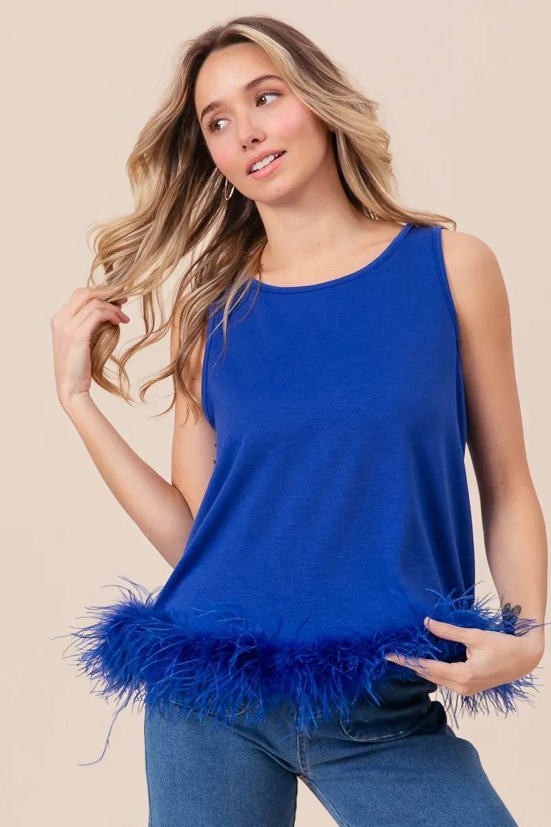 BiBi French Terry Faux Feather Bottom Back Tied Top Trendsi 4969fd52213d46d6b1061413d2debd9a-Max-Origin