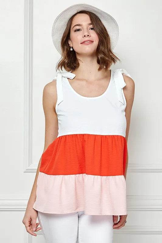 Lime 'N' Chili Color Block Sleeveless Tie Shoulder Babydoll Top CORAL COMBO Trendsi 496bc82f867a4f8bb00f90cf07980671-Max-Origin
