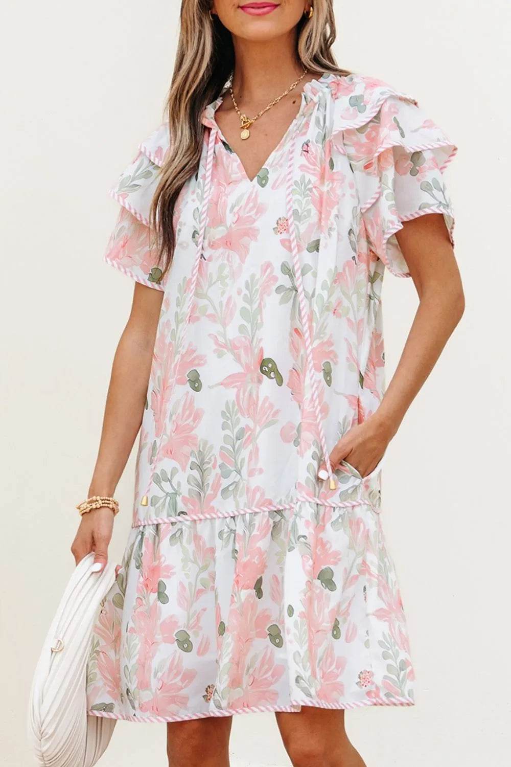 Floral Contrast Edge Layered Short Sleeve Mini Dress Trendsi 49990435-8ad0-4732-b0e5-498d36b1df5b-Max-Origin