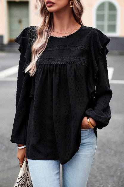 Devine Ruffle Trim Balloon Sleeve Blouse Trendsi 49b58cdb08ae4cd980bbc3885f74a2a5-Max