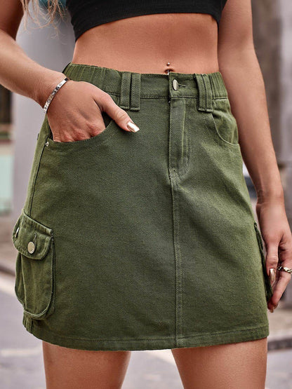 Denim Mini Skirt with Pockets Army Green Trendsi 49beeda33f034f6ebd851af719da0378-Max