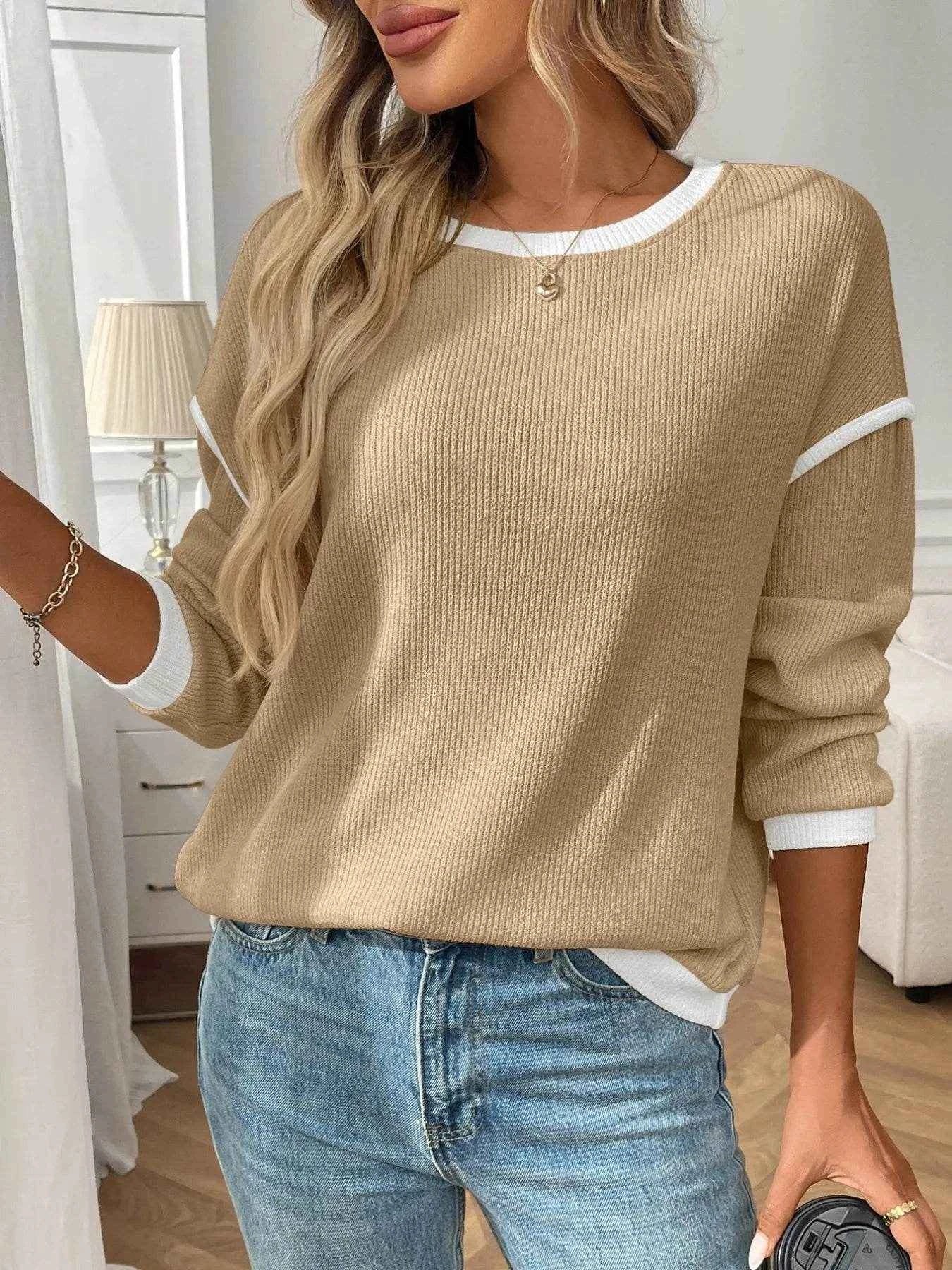 Ribbed Contrast Trim Long Sleeve Top Trendsi 49bfb05b-2a6d-4362-85a9-c68380d6ce50-Max-Origin