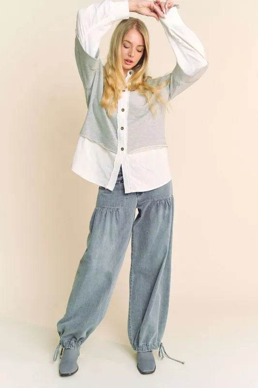 Davi & Dani Faux Layered French Terry Contrast Top Trendsi 49c20994-c913-4b81-b7a3-8df8b0987683-Max