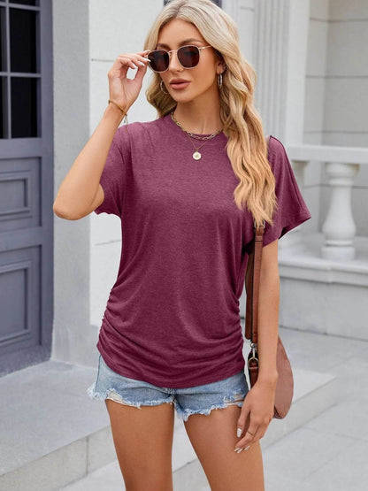 Round Neck Short Sleeve T-Shirt Wine Red Trendsi 49d659d265f145689c2953f53a638f3b-Max-Origin