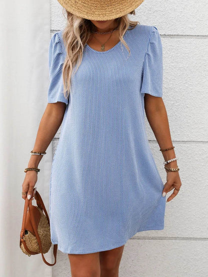 Textured Round Neck Short Sleeve Mini Dress Trendsi 4a09513b-2823-40d5-8be0-be974bd53929-Max