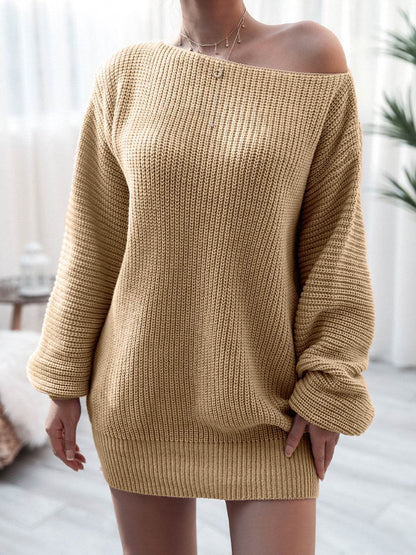 Rib-Knit Mini Sweater Dress Khaki Trendsi 4a09a022272b4f3cb3587452986e2cc9-Max