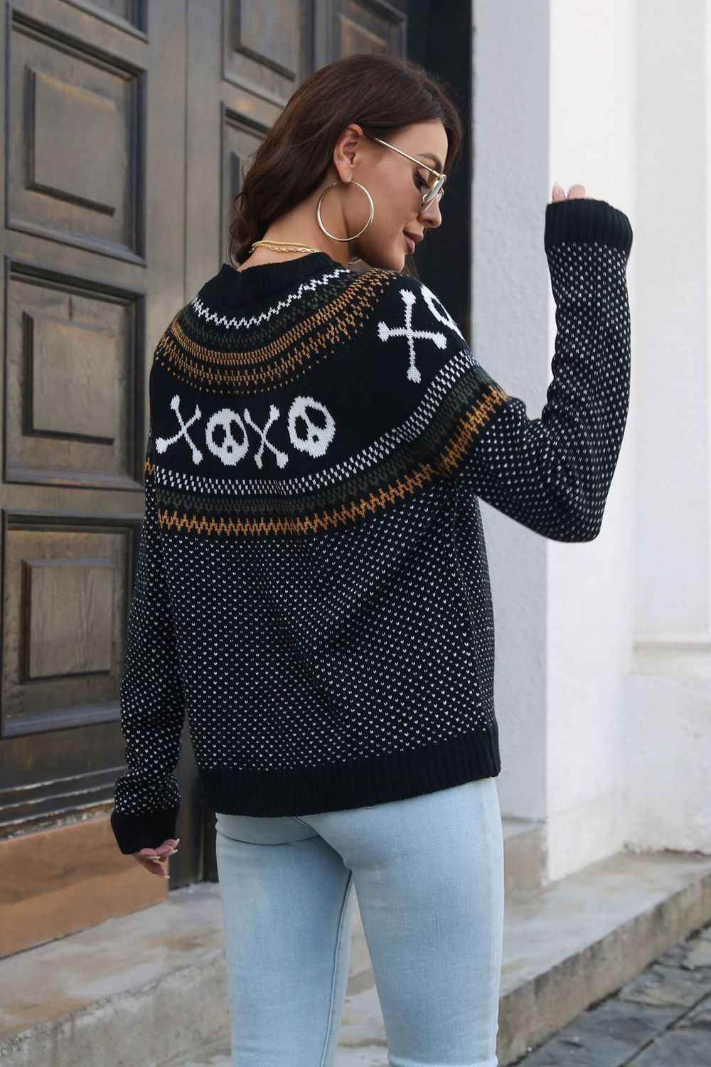 Ghost Pattern Round Neck Long Sleeve Sweater Trendsi 4a426df7fa804f598cbea56bac733c77-Max