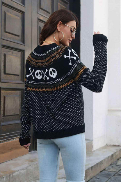 Ghost Pattern Round Neck Long Sleeve Sweater Trendsi 4a426df7fa804f598cbea56bac733c77-Max