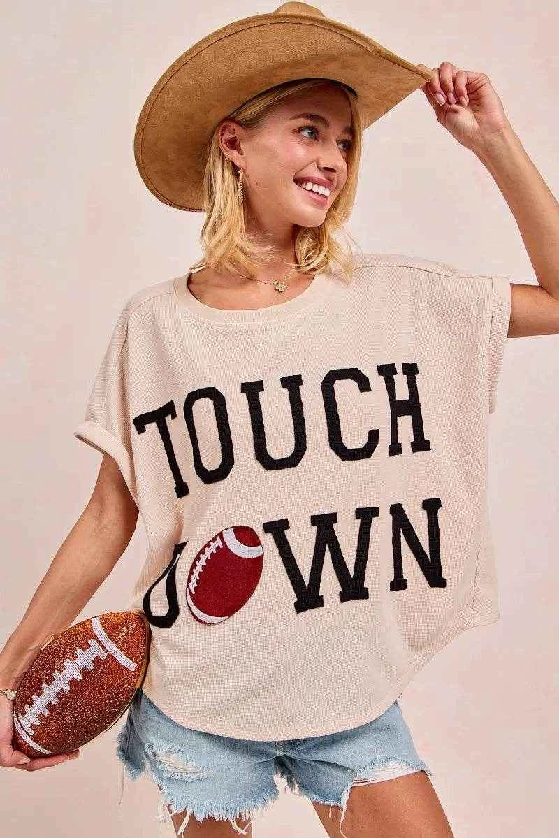 BiBi Game Day Touchdown Letter Patches Waffle Short Top OATMEAL BLACK Trendsi 4a47b52e87be4224870a7eaf407e8907-Max-Origin