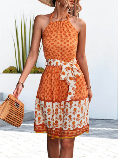 Floral Halter Neck Tie Waist Dress Trendsi 4a4ec5918f164ccf842556d9d5738b2b-Max