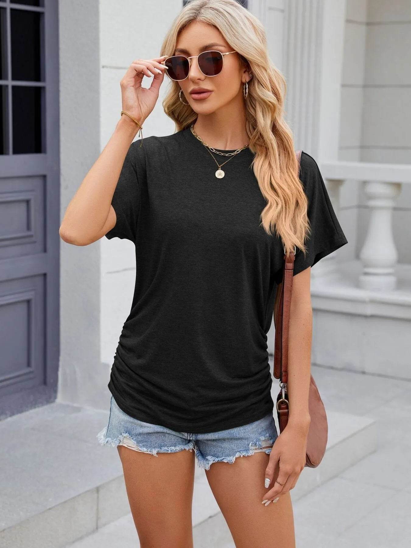 Round Neck Short Sleeve T-Shirt Trendsi 4a623b1e5c504c1c8f8d91ba4fefff93-Max-Origin