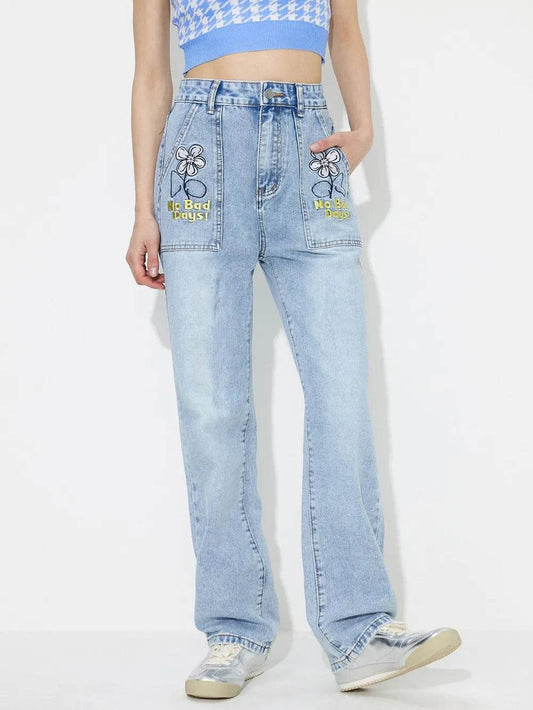 Flower High Rise Straight Leg Jeans with Pockets Light Trendsi 4a732217-19e9-406f-8d48-45347725deb3-Max