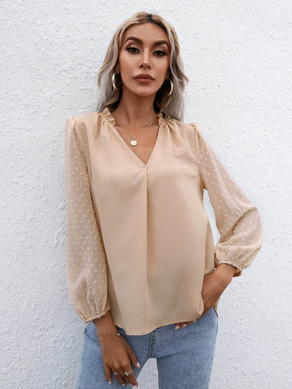 Ivy Lane Swiss Dot Frill Trim Puff Sleeve Blouse Khaki Trendsi 4ab882680b5a4c8fb95978aa706633a4-Max
