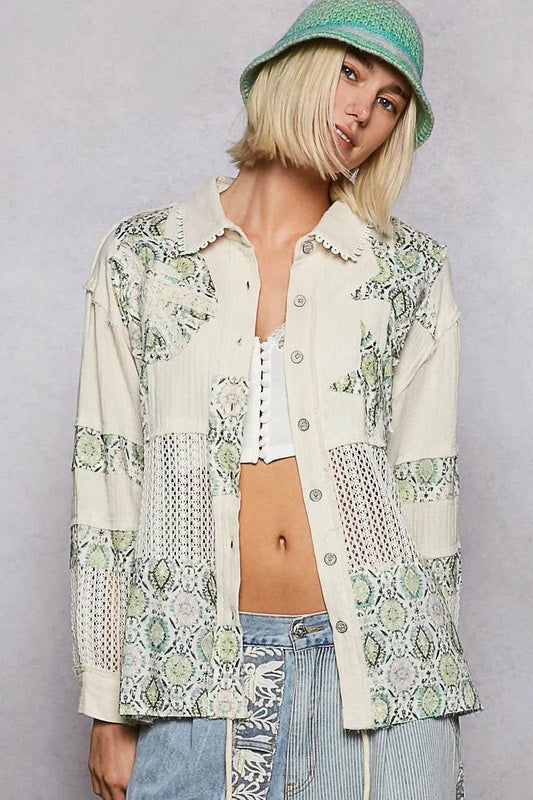POL Printed Crochet Patchwork Button-Up Shirt Gum Leaf Trendsi 4ac654c0-5ab7-445e-b2b8-22d3b9aad018-Max-Origin