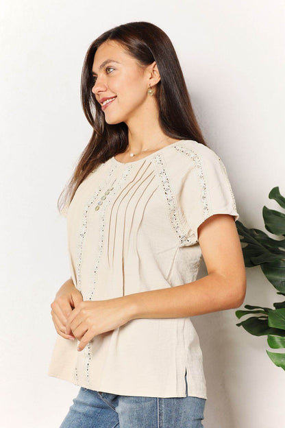 Double Take Crochet Buttoned Short Sleeves Top Trendsi 4ae69e81a2fe4eb8a50078453dadca8a-Max