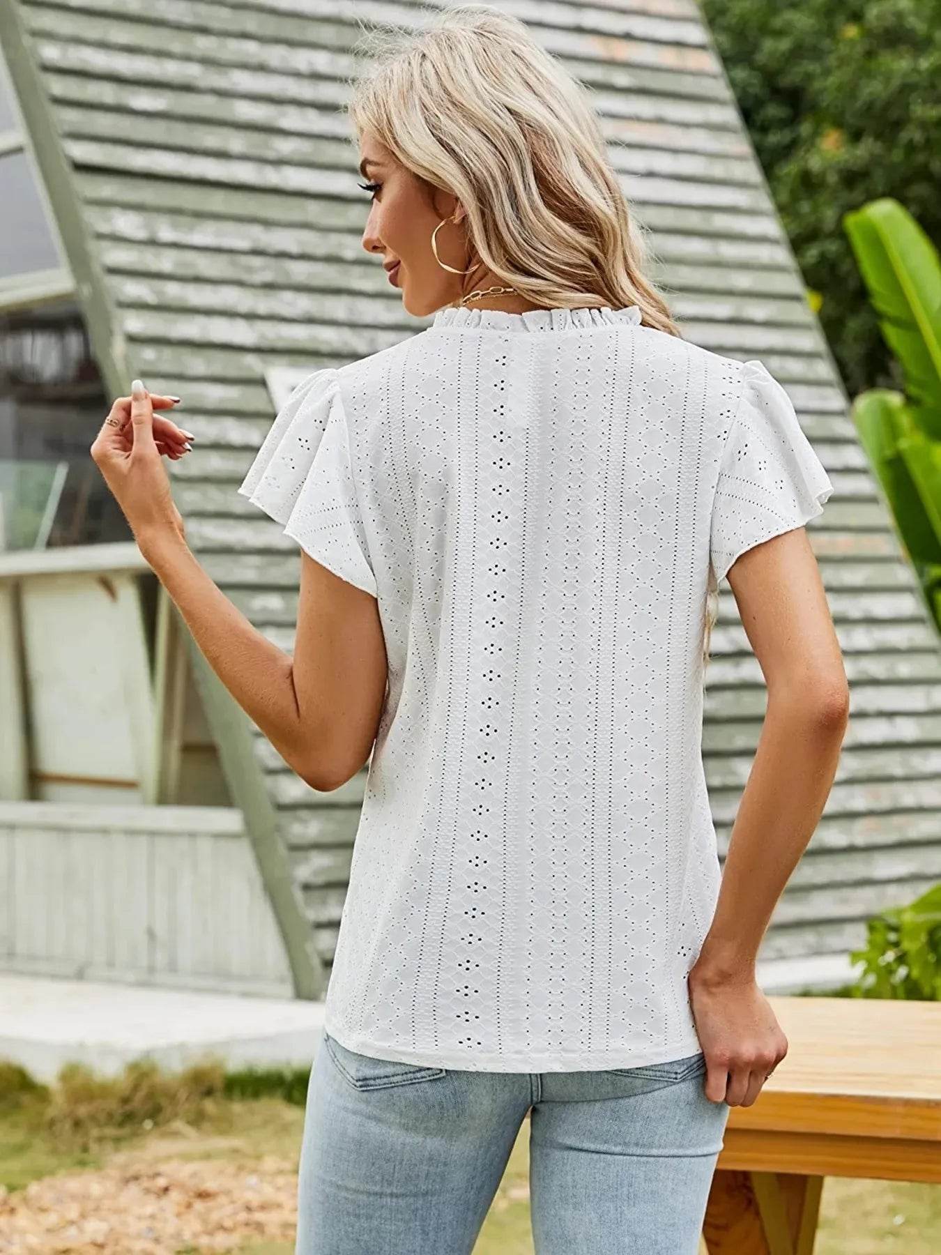 Eyelet Notched Short Sleeve T-Shirt Trendsi 4afac57c7b7c49cca93433c3b5b82d29-Max-Origin
