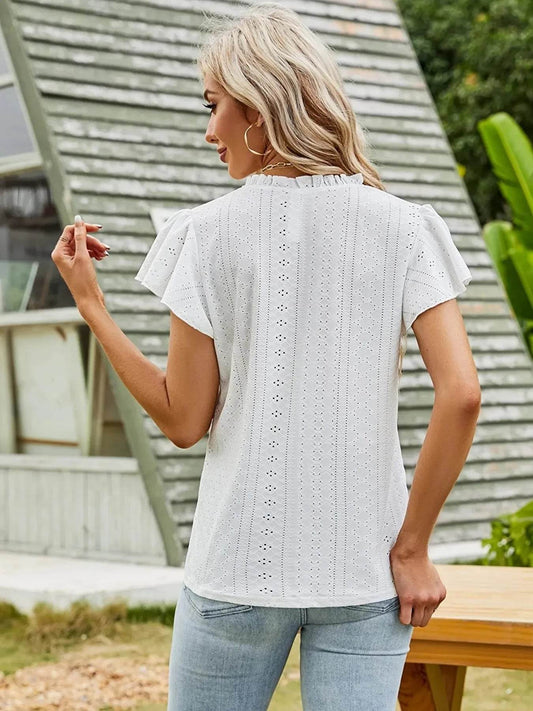 Eyelet Notched Short Sleeve T-Shirt Trendsi 4afac57c7b7c49cca93433c3b5b82d29-Max-Origin