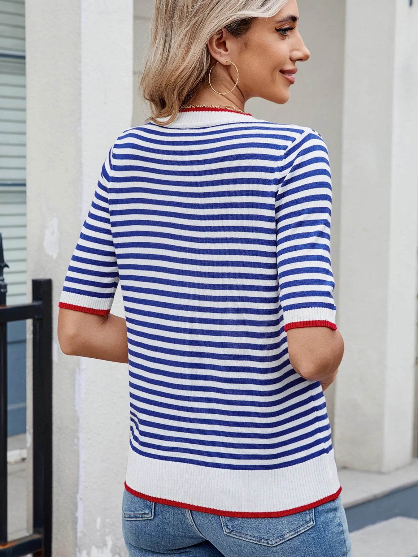 Striped Casual T-Shirt with Contrast Trim Trendsi 4afb0b78ea1f4c67b1083514f4ae8ac8-Max-Origin
