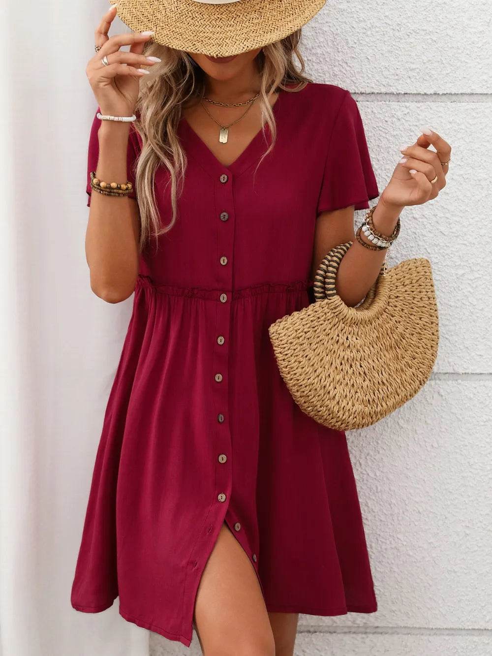 Button Front Flutter Sleeve Dress Trendsi 4b1323cf-975f-405a-a9b6-6a452e7a4039-Max