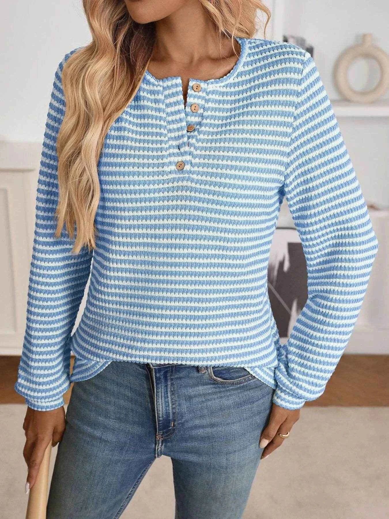 Striped Button Detail Long Sleeve Top Blue Trendsi 4b177e1f38964c088f9bc8077ba523b9-Max-Origin