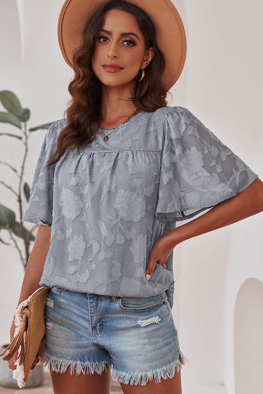 Round Neck Puff Sleeve Blouse Heather Gray Trendsi 4b1ae96b605442038e050085caa794cb-Max