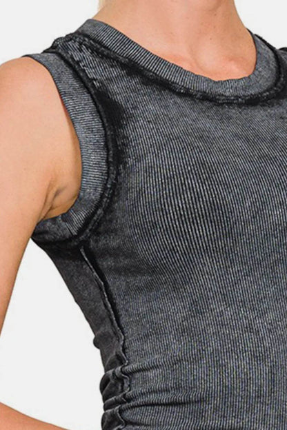 Zenana Washed Ribbed Round Neck Slim Tank Trendsi 4b251238-8781-4bd9-9e9c-44cbeffcda27-Max
