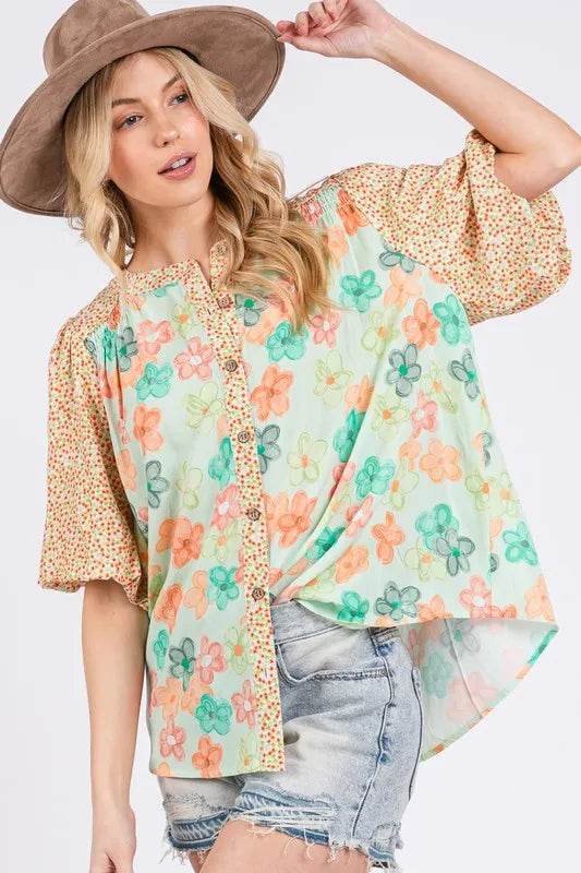 SAGE+FIG Button Down Bubble Sleeves Shirt Trendsi 4b531723-4c99-49d6-a5b7-d42471670f5d-Max