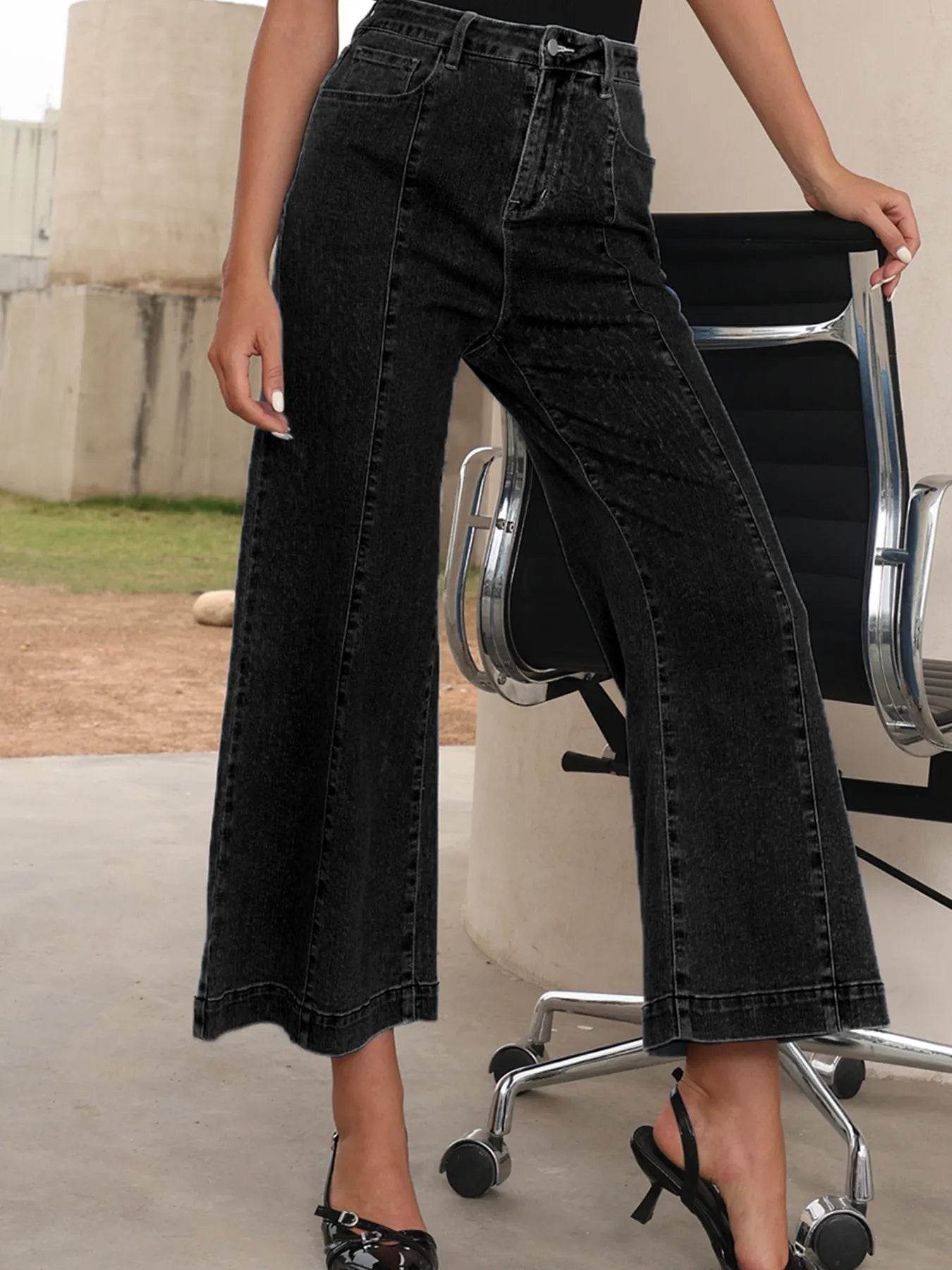 Seam Detail Flared Bottom Ankle Length Jeans Trendsi 4b631fefaeb04692a7f538a7000dc3c9-Max-Origin