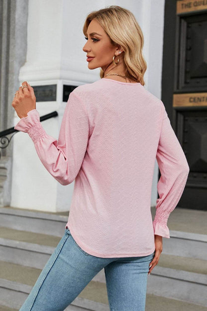 V-Neck Flounce Sleeve Blouse Trendsi 4b6efbae81b94e219d667ade19d27a7e-Max