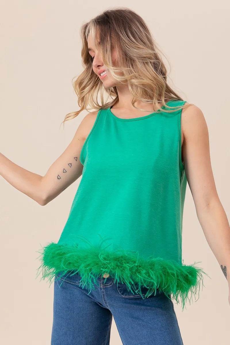 BiBi French Terry Faux Feather Bottom Back Tied Top Trendsi 4bc9558325394400b2f94d100fe63760-Max-Origin