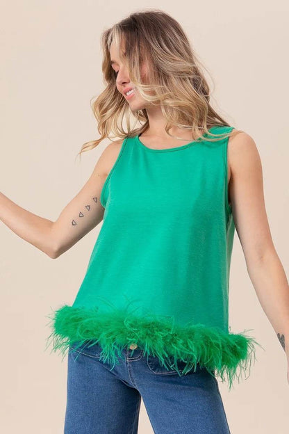BiBi French Terry Faux Feather Bottom Back Tied Top Trendsi 4bc9558325394400b2f94d100fe63760-Max-Origin
