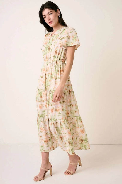 Mittoshop Flower Print Flutter Sleeve V Slit Maxi Dress Trendsi 4c01ff849c3142e3b5a3dade0339102f-Max-Origin