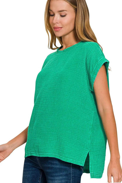 Zenana Woven Double Gauze Acid Washed Short Sleeve Top Trendsi 4c1ba92b-7ae0-440d-8d1b-010237c81989-Max-Origin