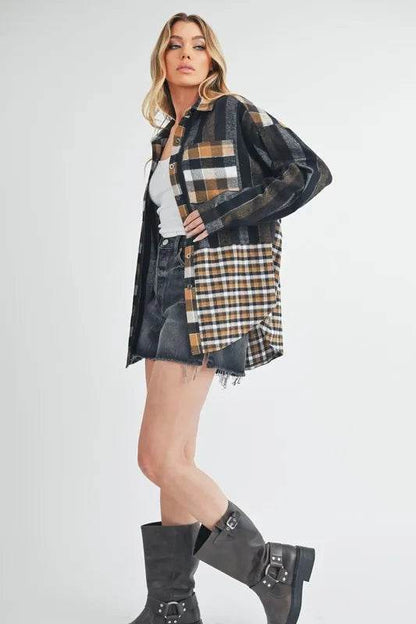 Aem+Co Curved Hem Plaid Button Up Shirt Trendsi 4c1dd53e-68bf-451d-acdb-33ae05ddefad-Max