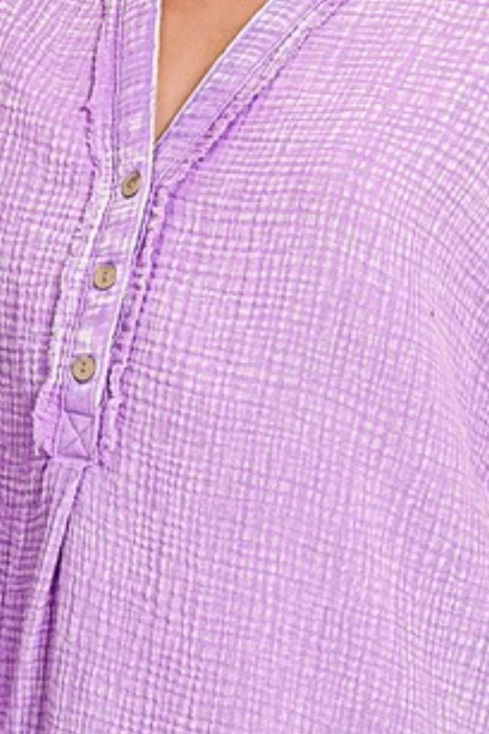 Zenana Washed Double Gauze 3/4 Button Henley Neck Shirt Trendsi 4c54f70e-49ab-4c62-82d2-06e87c0c20a2-Max-Origin