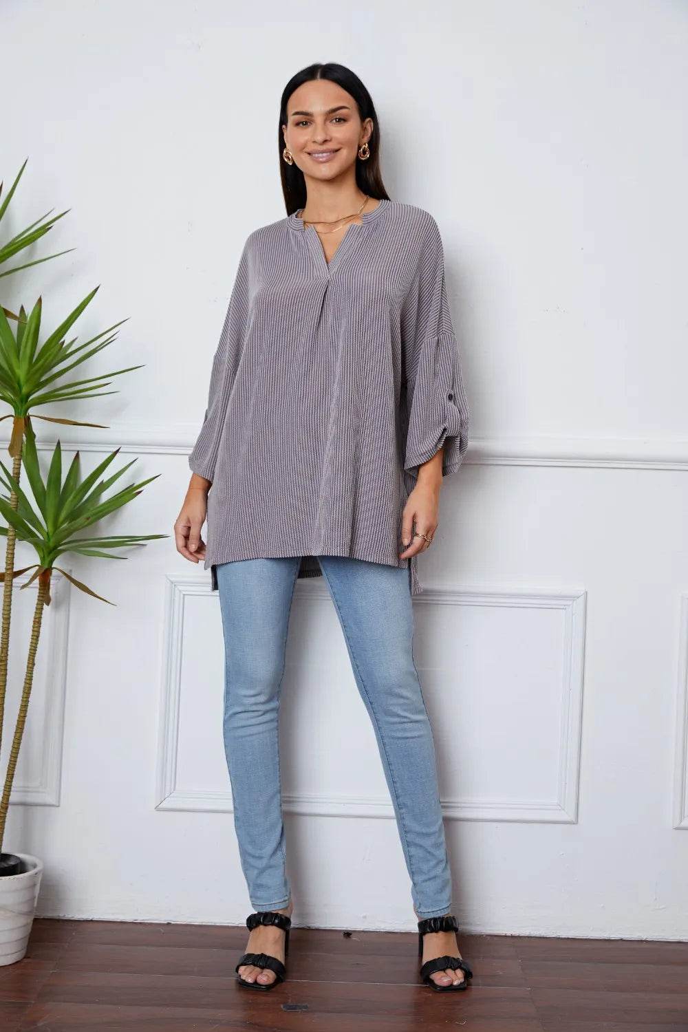 Notched Roll-Tab Sleeve Blouse Trendsi 4c7add78-983d-4996-81e3-da8eb827df40-Max