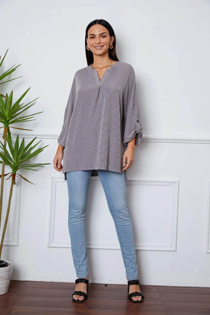 Notched Roll-Tab Sleeve Blouse Trendsi 4c7add78-983d-4996-81e3-da8eb827df40-Max