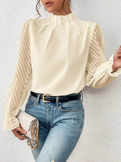 Mock Neck Flounce Sleeve Blouse Trendsi 4c7bc1d2c3bd4f0c91936a486c95a672-Max