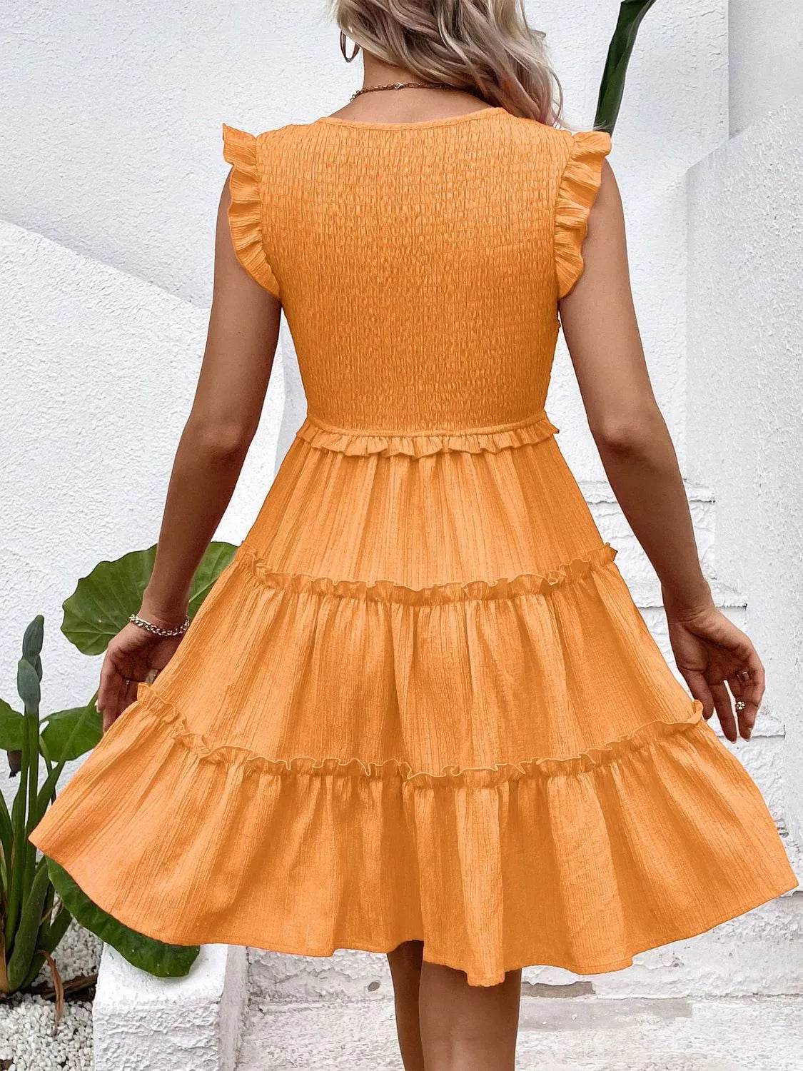 Ruffled V-Neck Cap Sleeve Dress Trendsi 4cf99785-401f-48df-8779-c296c66e4b7b-Max-Origin